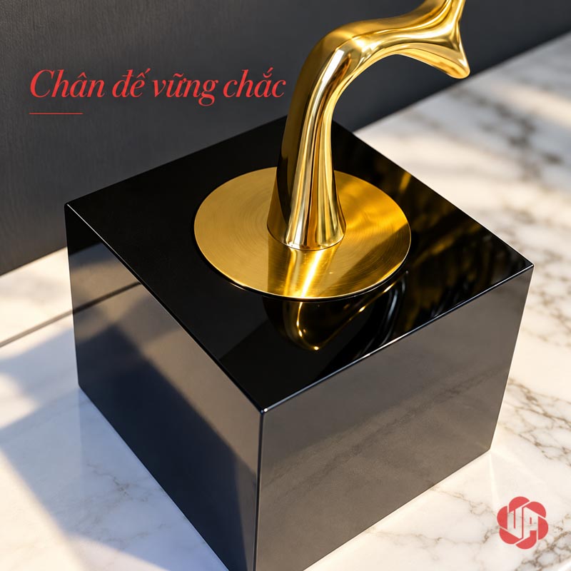 Cây Để Bàn Làm Việc Tùng Đồng Trên Đá UP067V Cận chân thân vàng trên đế đá đen