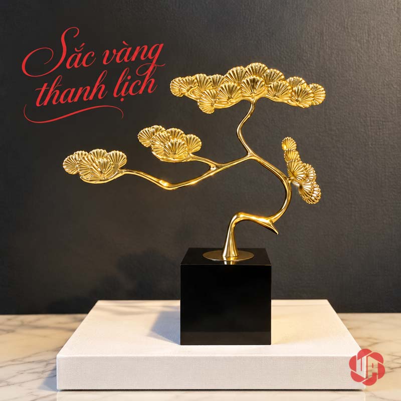 Cây Để Bàn Làm Việc Tùng Đồng Trên Đá UP067V Tùng đồng trên chân đế đen trước nền xám