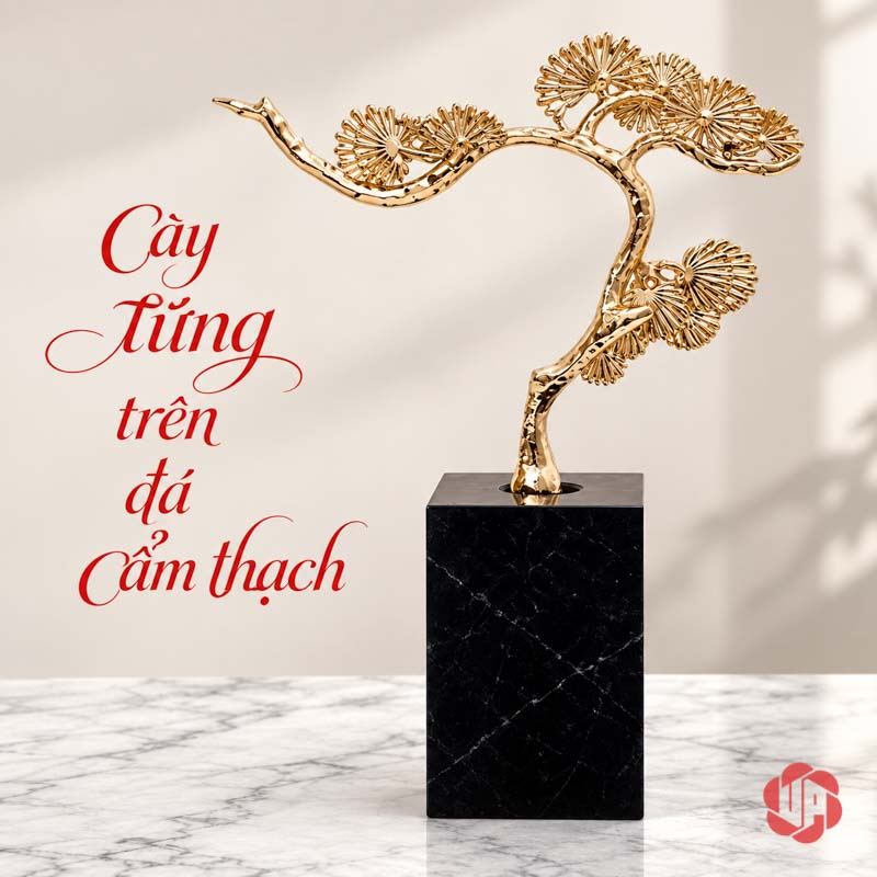 Cây Để Bàn Làm Việc Tùng Đồng Trên Đá UP067V Cây tùng đồng trên mặt bàn vân đá sáng