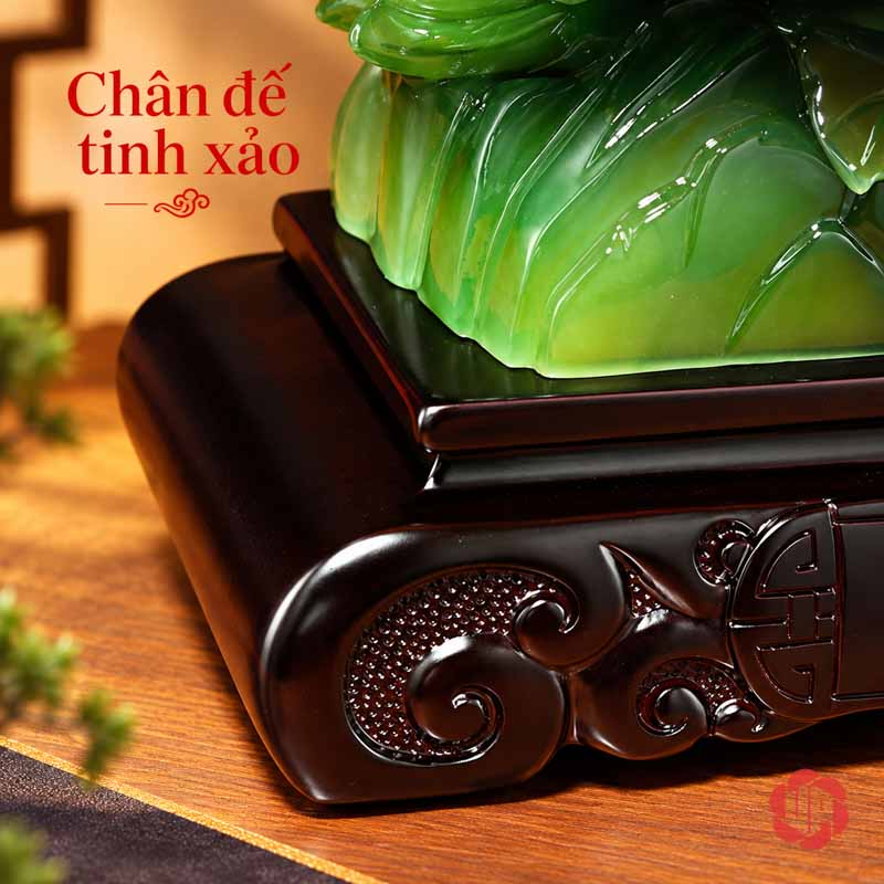 Cặp Bình Hút Lộc Phong Thủy Vàng Xanh Như Ý UP004 Chi tiết chân đế chạm khắc của vật phẩm phong thủy