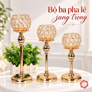 Chân nến trang trí bộ ba ánh vàng xếp theo chiều cao
