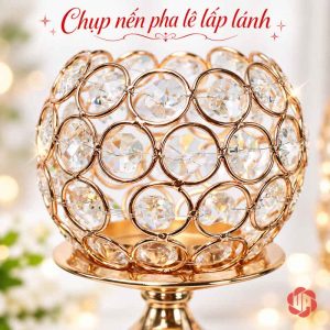 Chân nến trang trí với chụp tròn đính hạt trong suốt