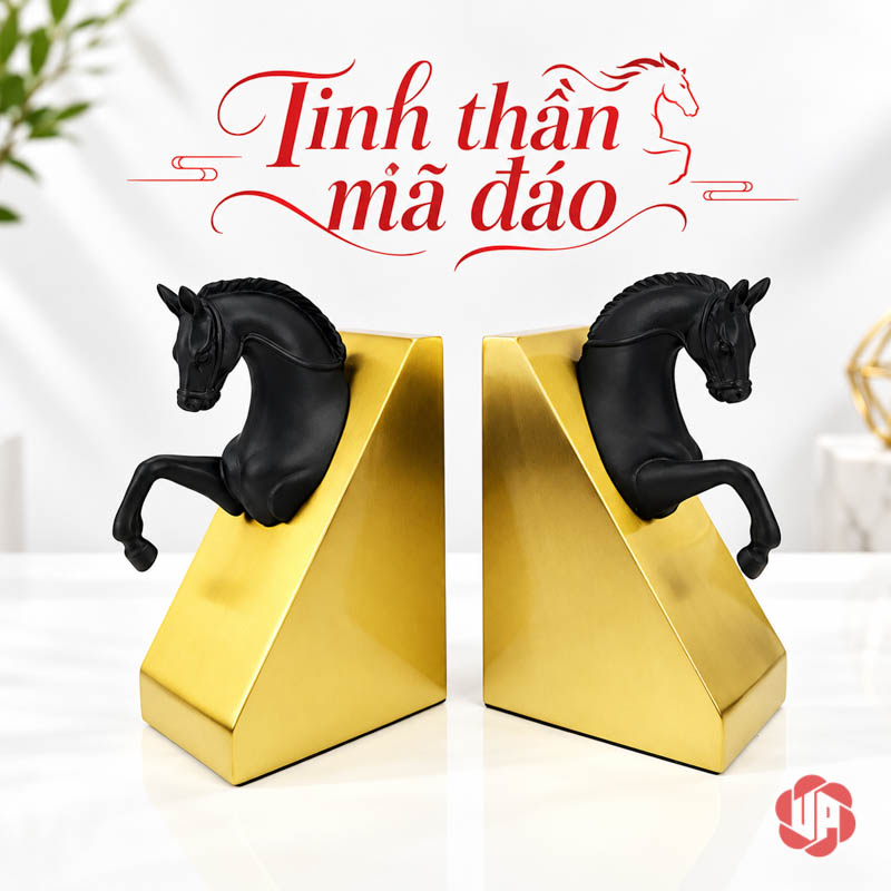 Chặn Sách Decor Ngựa Mã Đáo Thành Công UP051 Chặn sách decor ngựa mã đáo thành công trưng bày tách hai bên