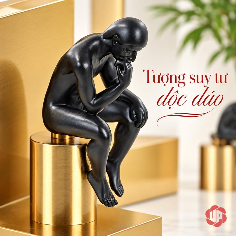 Chặn Sách Trang Trí Người Suy Tư Đen Vàng UP028 Chặn sách trang trí cận cảnh tượng đen ngồi chống cằm