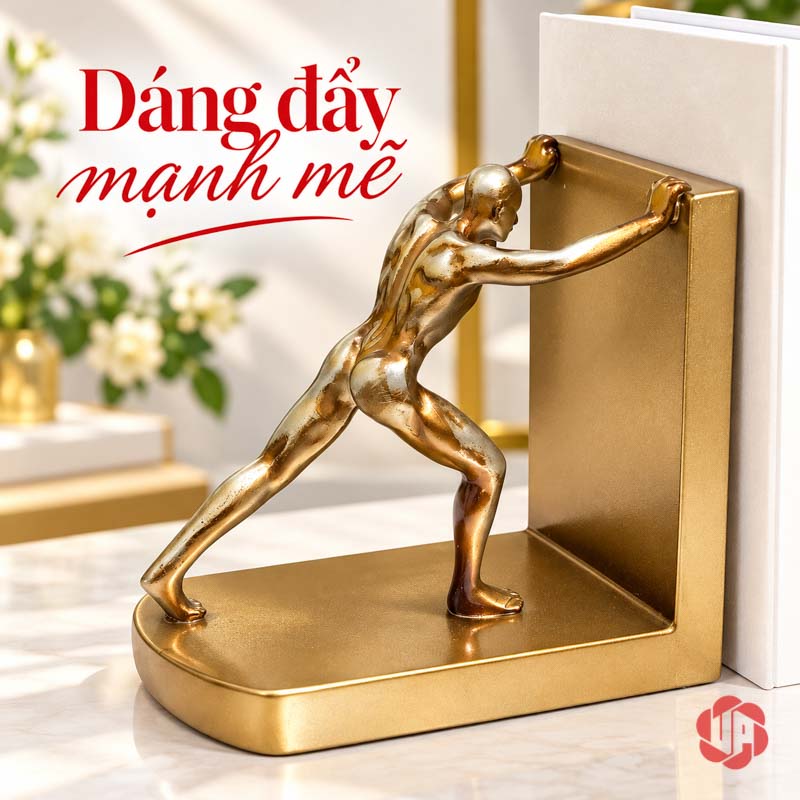 Kệ Chặn Sách Trang Trí Lực Sỹ UP035 Chặn sách trang trí Lực Sỹ màu vàng với phần vách đứng và đế bo góc