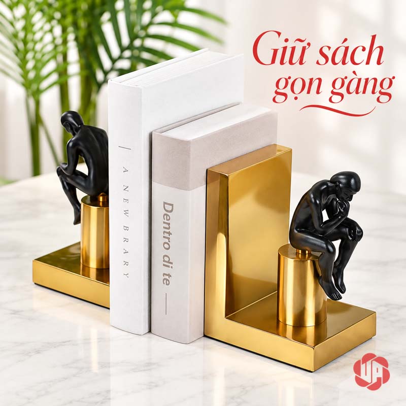 Chặn Sách Trang Trí Người Suy Tư Đen Vàng UP028 Chặn sách trang trí Người Suy Tư giữ sách bìa trắng