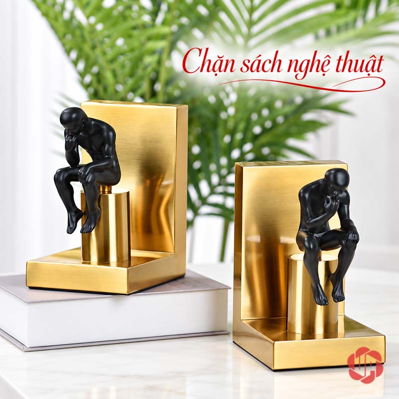 Chặn Sách Trang Trí Người Suy Tư Đen Vàng UP028 Chặn sách trang trí Người Suy Tư hai khung vàng bày riêng