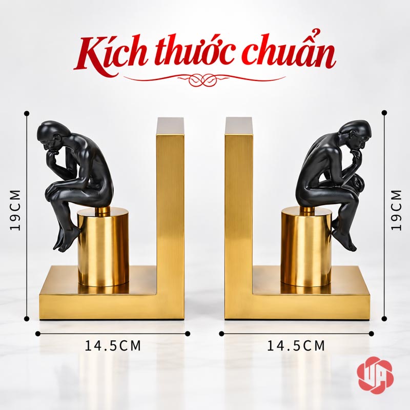 Chặn Sách Trang Trí Người Suy Tư Đen Vàng UP028 Chặn sách trang trí sơ đồ rộng và cao của hai bên