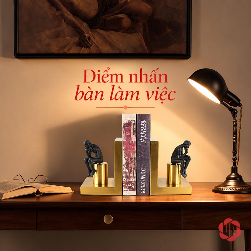 Chặn Sách Trang Trí Người Suy Tư Đen Vàng UP028 Chặn sách trang trí trên bàn gỗ dưới đèn đọc