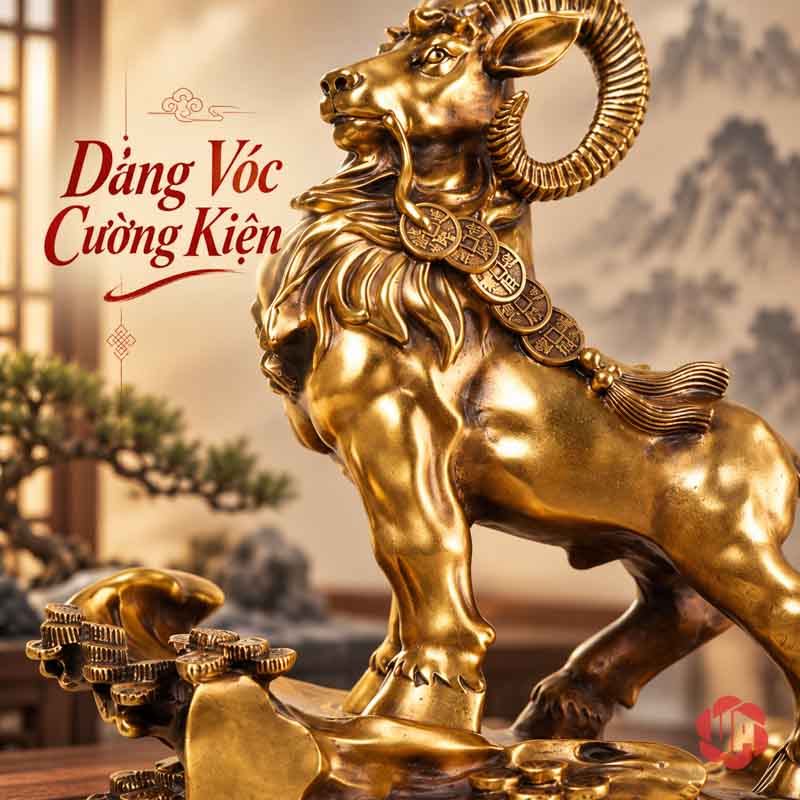 Tượng Con Dê Phong Thủy Bằng Đồng Ngậm Xâu Tiền UPD017 Chi tiết ngực chân trước và thân tượng dê