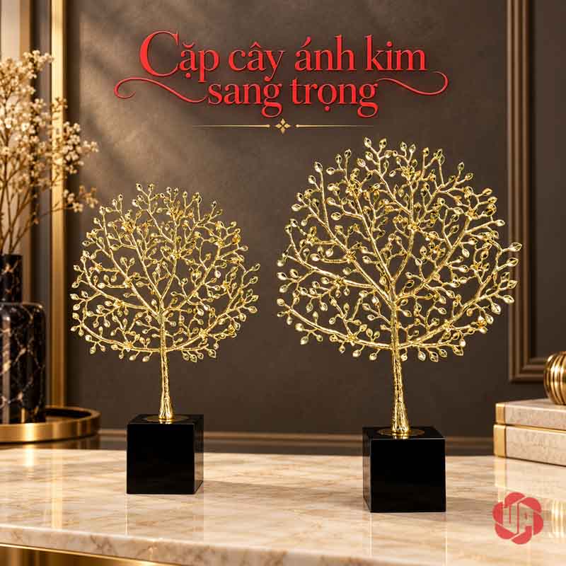 Decor Trang Trí Cây Phú Quý Vàng Đế Đá UP059 Hai cỡ cây phú quý vàng trên chân đế đen