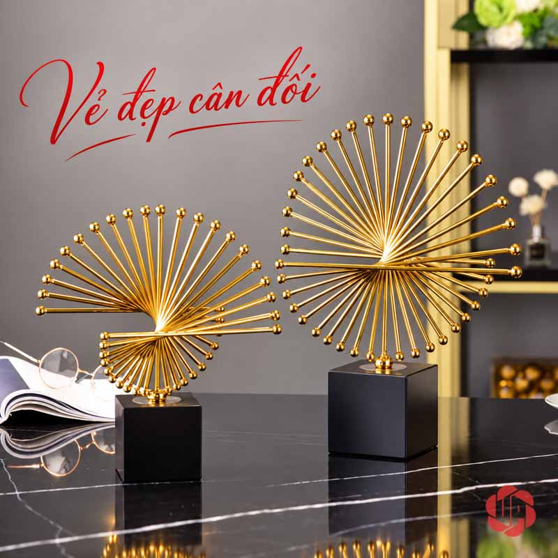 Decor Trang Trí Thời Gian Vàng Nghệ Thuật UPV009 Hai tượng decor thời gian nhìn nghiêng thành dáng xòe