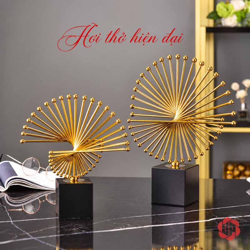 Decor Trang Trí Thời Gian Vàng Nghệ Thuật UPV009 Cặp decor thời gian với các thanh vàng xếp xoắn