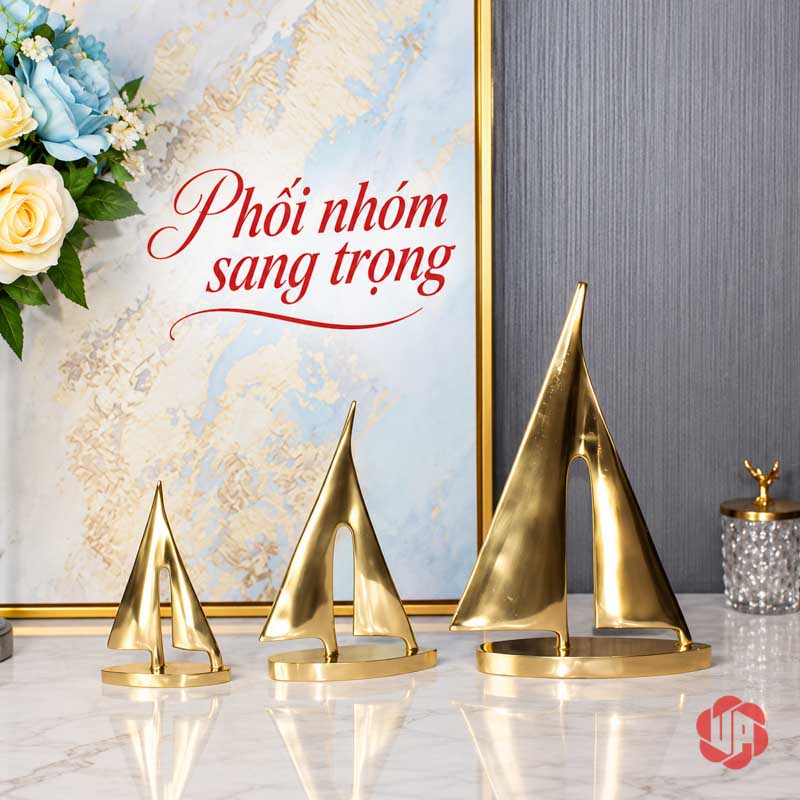 Decor Trang Trí Cánh Buồm Xuôi Gió Bằng Đồng UP053 Decor trang trí cánh buồm xuôi gió ba tượng cạnh tranh và hoa