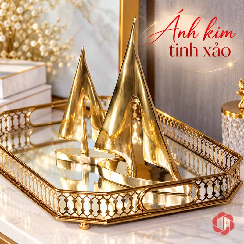 Decor Trang Trí Cánh Buồm Xuôi Gió Bằng Đồng UP053 Decor trang trí cánh buồm xuôi gió ba tượng trong khay viền hoa văn