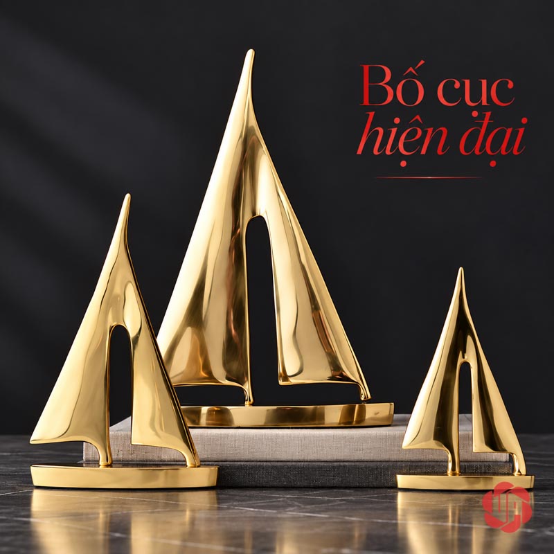 Decor Trang Trí Cánh Buồm Xuôi Gió Bằng Đồng UP053 Decor trang trí cánh buồm xuôi gió ba tượng xếp cao thấp trên nền tối