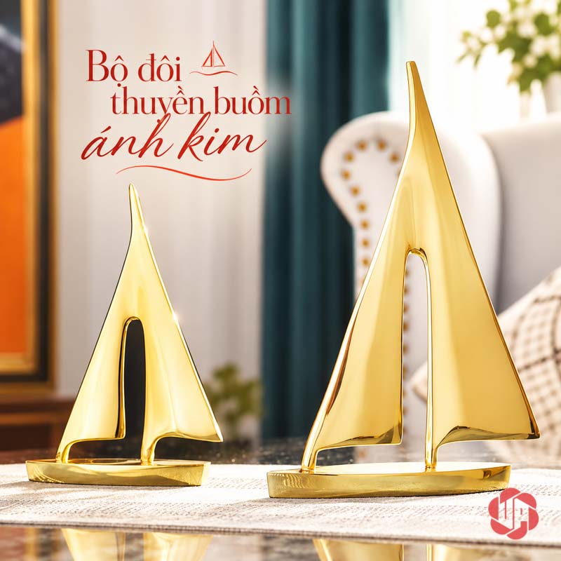 Decor Trang Trí Cánh Buồm Xuôi Gió Bằng Đồng UP053 Decor trang trí cánh buồm xuôi gió hai dáng cao thấp trên nền vải sáng