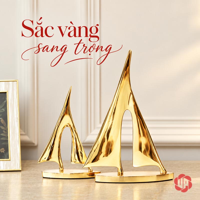 Decor Trang Trí Cánh Buồm Xuôi Gió Bằng Đồng UP053 Decor trang trí cánh buồm xuôi gió hai tượng vàng trước tường kem