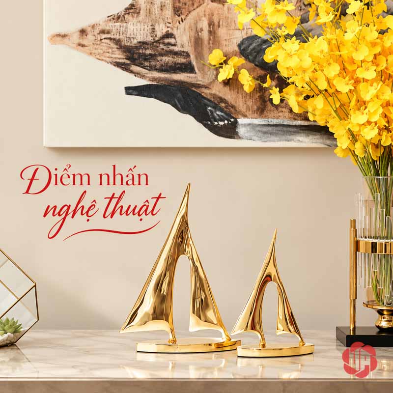 Decor Trang Trí Cánh Buồm Xuôi Gió Bằng Đồng UP053 Decor trang trí cánh buồm xuôi gió phối đôi dưới tranh cạnh hoa vàng