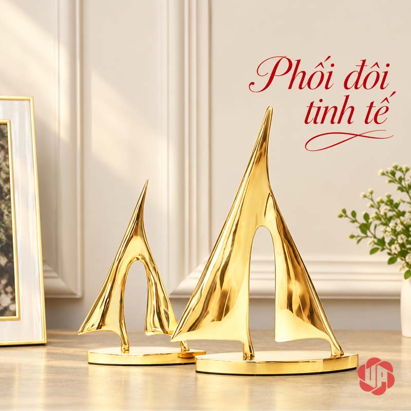 Decor Trang Trí Cánh Buồm Xuôi Gió Bằng Đồng UP053 Decor trang trí cánh buồm xuôi gió phối hai tượng trên tủ sáng