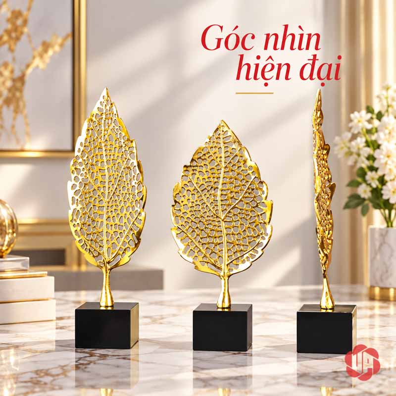 Bộ Lá Bồ Đề Decor Trang Trí Màu Vàng UP077V Decor trang trí lá bồ đề nhìn chéo với ba hướng xoay khác nhau