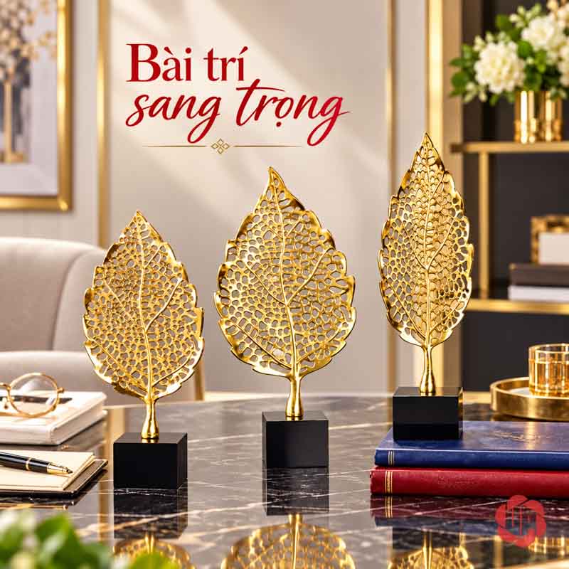 Bộ Lá Bồ Đề Decor Trang Trí Màu Vàng UP077V Decor trang trí lá bồ đề phối sách trên bàn phòng khách