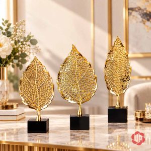 Decor trang trí lá bồ đề với ba mẫu vàng trên đế đen