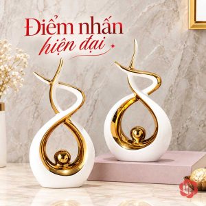 Decor trang trí nghệ thuật trắng vàng phối nền kê hồng nhạt