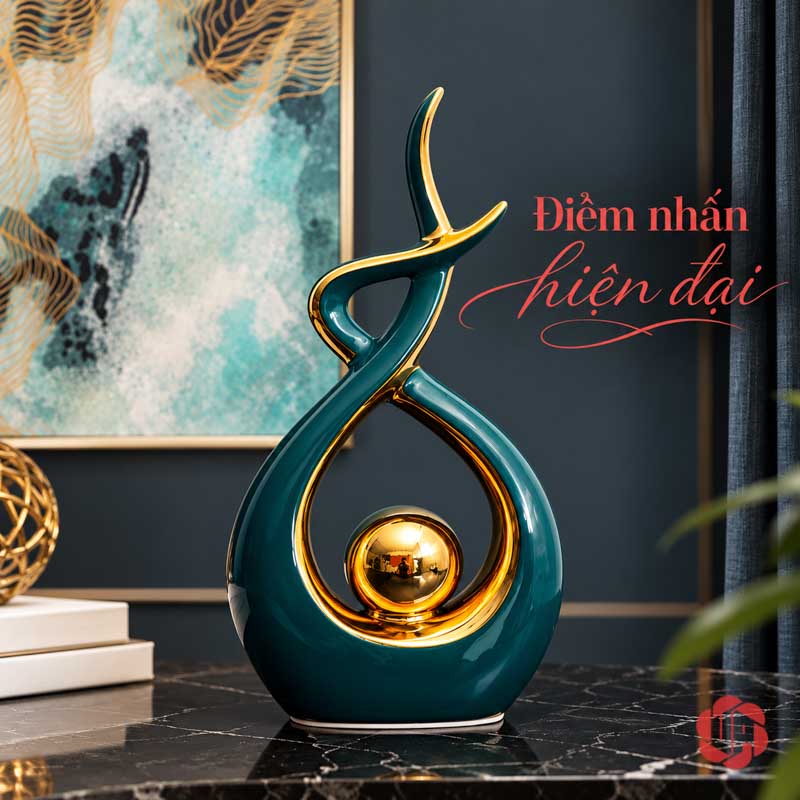 Decor Trang Trí Nghệ Thuật Ôm Cầu Vàng Viền Ánh Kim UP027-XT Decor trang trí nghệ thuật tượng xanh viền vàng đặt riêng