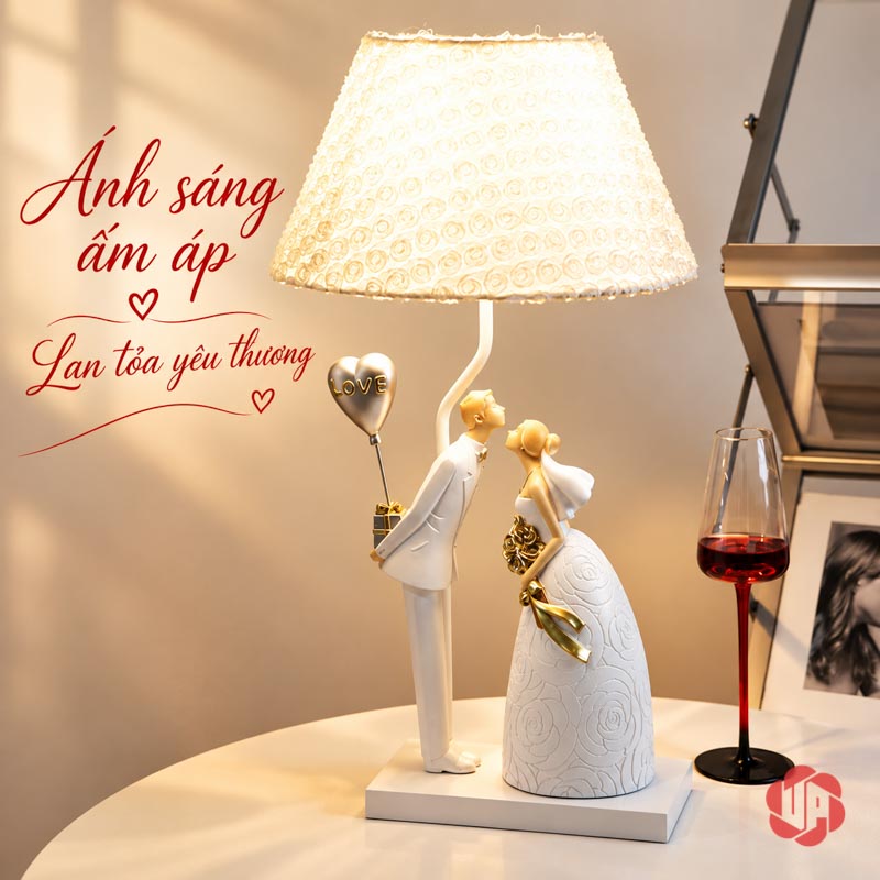Đèn Ngủ Trang Trí Cô Dâu Chú Rể, Chao Hoa Hồng UPN033 Chao đèn sáng phía trên đôi tình nhân và bóng tim ánh bạc