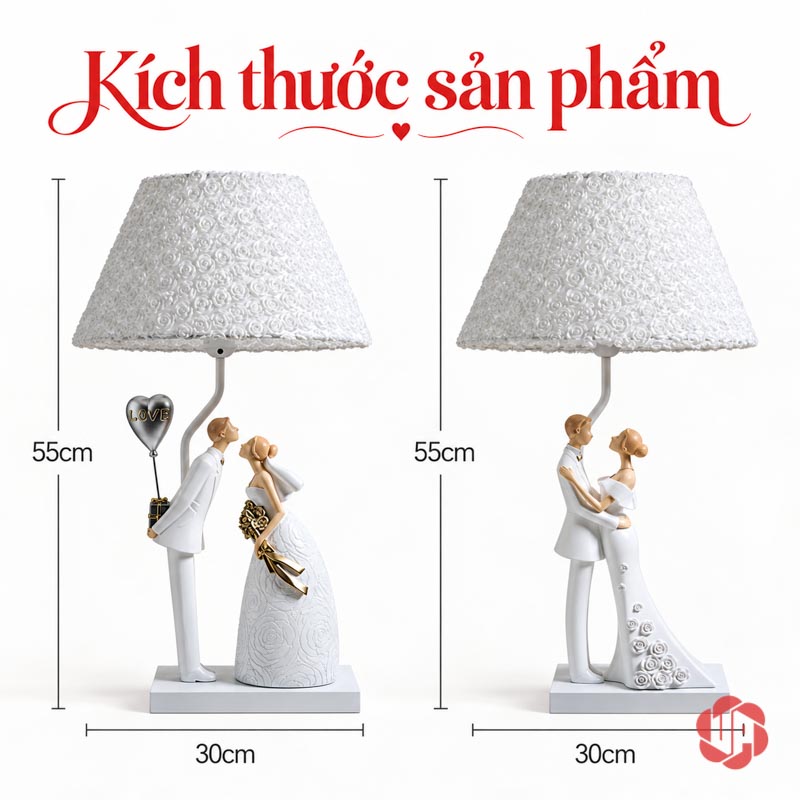 Đèn Ngủ Trang Trí Cô Dâu Chú Rể, Chao Hoa Hồng UPN033 Hai mẫu đèn cô dâu chú rể đều ghi rộng 30 cm và cao 55 cm