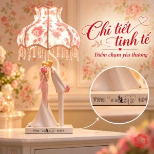 Đèn đôi tình nhân kèm góc cận dòng chữ trên chân đế