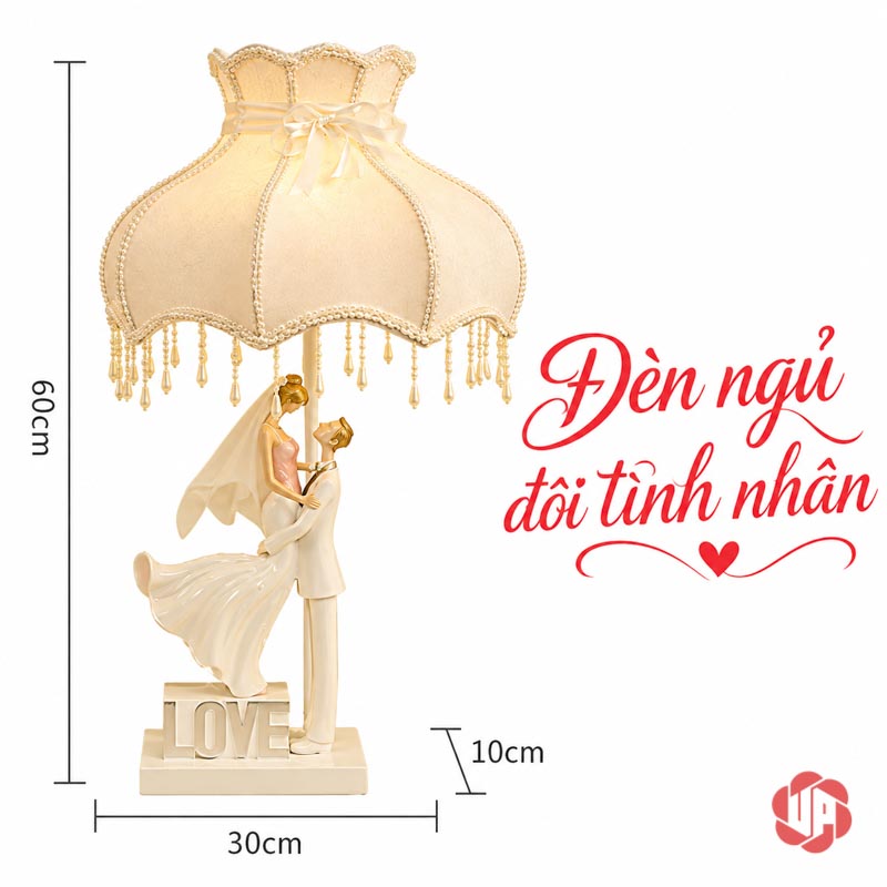 Đèn Ngủ Để Bàn Đôi Tình Nhân, Dáng Bế Cô Dâu UPN007 Sơ đồ đèn dáng bế cô dâu chao kem, cao 60 cm, rộng 30 cm, sâu 10 cm