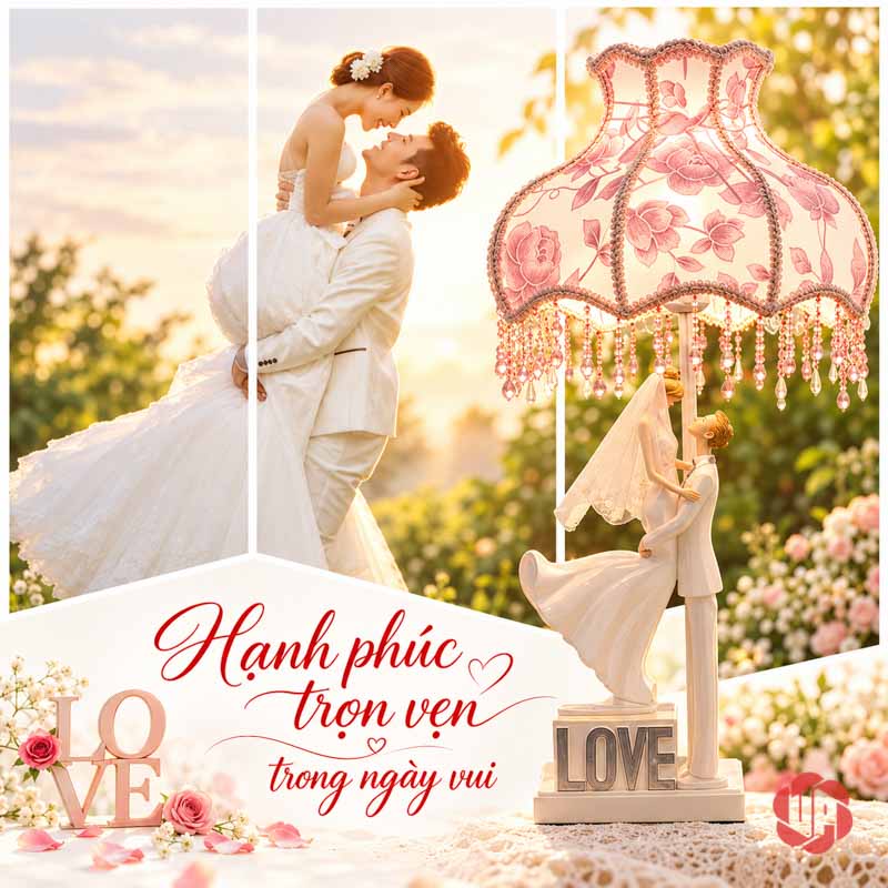 Đèn Ngủ Để Bàn Đôi Tình Nhân, Dáng Bế Cô Dâu UPN007 Ảnh minh họa đôi uyên ương cùng đèn dáng bế cô dâu