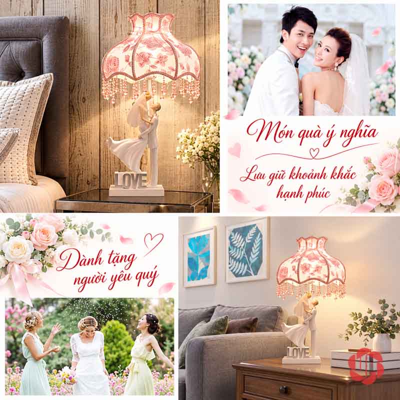 Đèn Ngủ Để Bàn Đôi Tình Nhân, Dáng Bế Cô Dâu UPN007 Ảnh ghép đèn tình nhân trong phòng và các đôi uyên ương