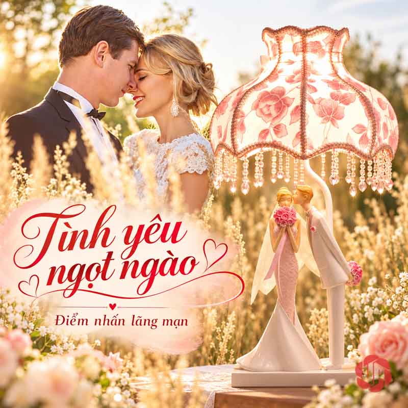 Đèn Ngủ Đẹp Đôi Tình Nhân, Nụ Hôn Ngày Cưới UPN008 Ảnh minh họa đôi uyên ương ngoài trời cùng đèn ngủ tình nhân