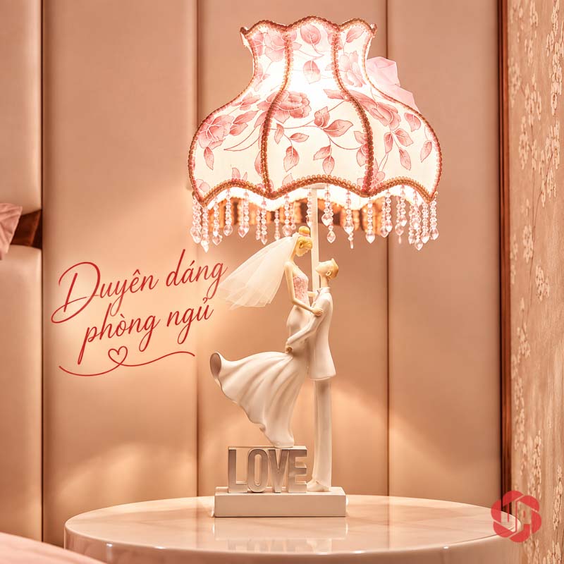 Đèn Ngủ Để Bàn Đôi Tình Nhân, Dáng Bế Cô Dâu UPN007 Đèn đôi tình nhân đặt trên tủ cạnh giường, chao có hạt rủ