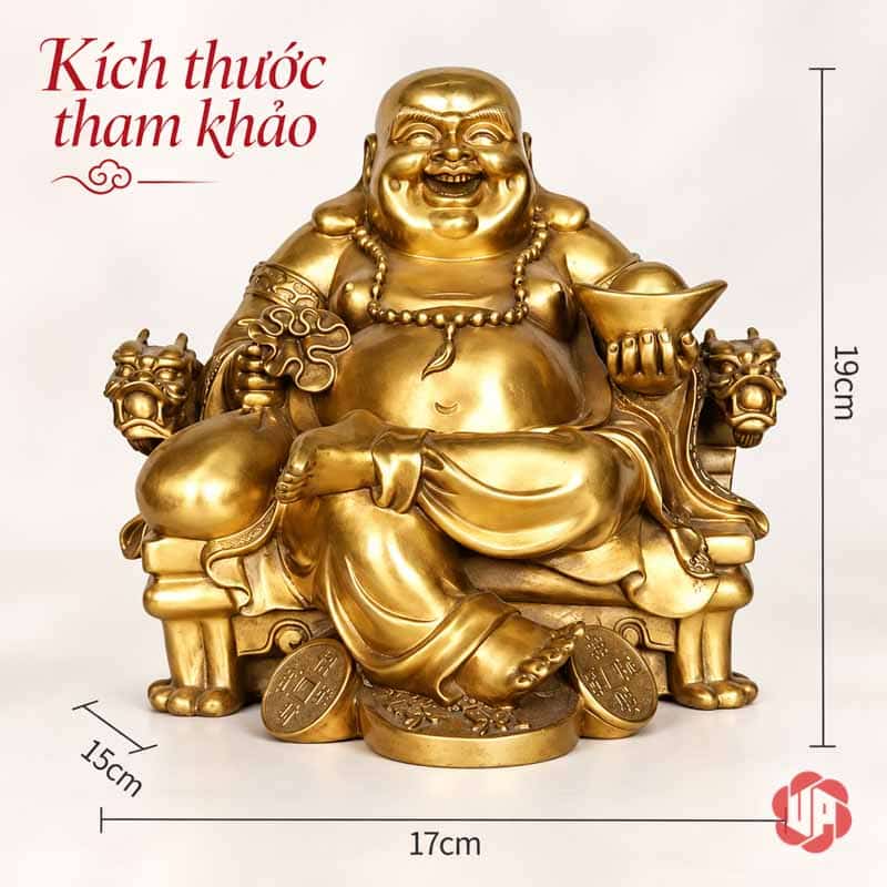 Tượng Phật Di Lặc Bằng Đồng May Mắn UPD068 Ảnh tượng Di Lặc có đường đo chiều cao 19 cm và chiều rộng 17 cm