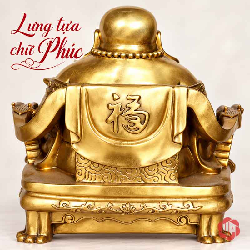 Tượng Phật Di Lặc Bằng Đồng May Mắn UPD068 Mặt sau tượng Di Lặc với chữ Phúc trên phần tựa lưng