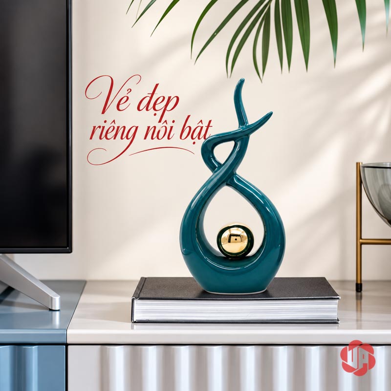 Đồ Trang Trí Decor Nghệ Thuật Xanh Ngọc Ôm Cầu Vàng UP027 Đồ trang trí decor tượng xanh đơn cạnh màn hình tivi