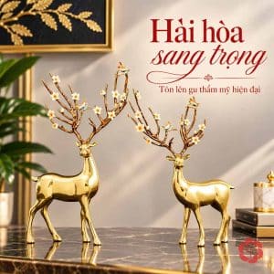Đồ trang trí nội thất cao cấp với đôi hươu đứng sừng hoa trắng