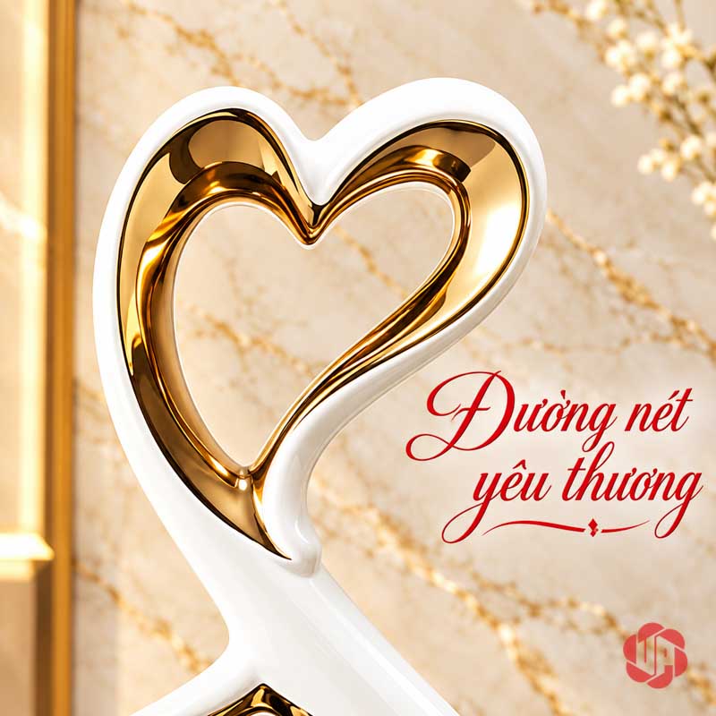 Đồ Decor Đôi Hươu Và Trái Tim Gốm Sứ UP069V Cận khung trái tim trắng có mặt trong màu vàng