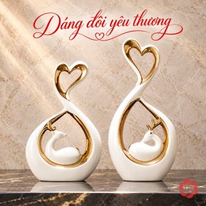 Đôi hươu trái tim trắng vàng nhìn chính diện