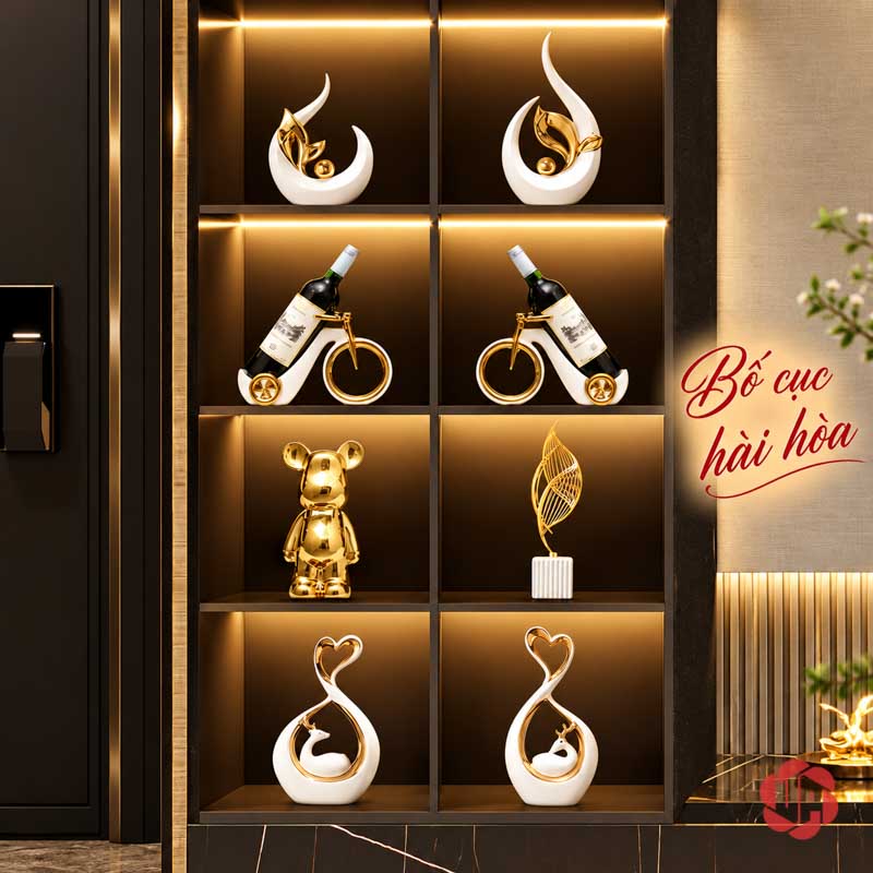 Đồ Decor Đôi Hươu Và Trái Tim Gốm Sứ UP069V Đôi hươu trái tim ở tầng dưới của tủ trưng bày
