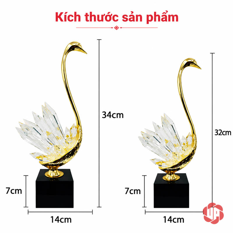 Tượng Decor Đôi Chim Thiên Nga Cao Cấp, Đồng Và Pha Lê UPD072-A Ảnh đôi thiên nga rộng 14 cm, cao 34 cm và 32 cm trên nền trắng