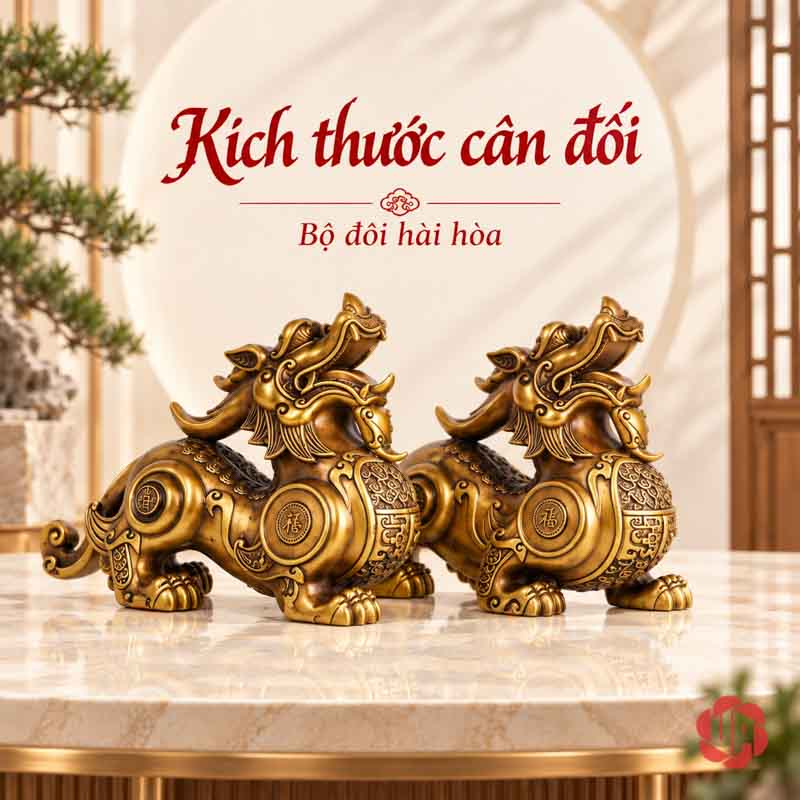 Cặp Tượng Tỳ Hưu Phong Thủy Bằng Đồng UPD002 Cặp tỳ hưu bằng đồng nhìn chếch phía trước, thấy rõ phần ngực và hai bên thân
