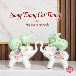 Đôi voi trắng cõng hồ lô và bắp cải xanh