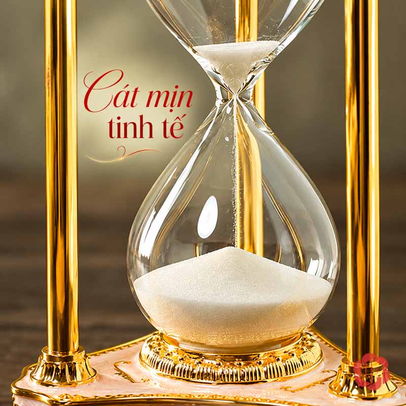 Đồ Trang Trí Bàn Làm Việc, Đồng Hồ Cát Cổ Điển UPV004 Cận eo bầu trong suốt và cát trắng bên trong khung vàng