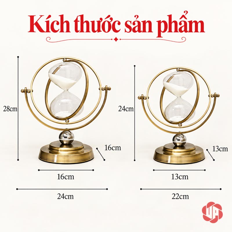 Đồng Hồ Cát Đẹp Trang Trí Khung Vàng UP036 Đồng hồ cát đẹp với ảnh kích thước hai mẫu khung vàng