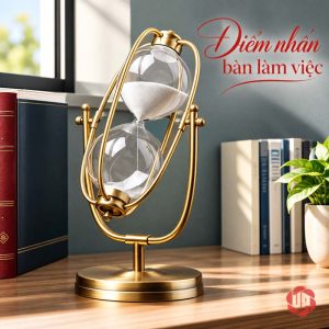 Đồng hồ cát khung oval trước hàng sách đứng